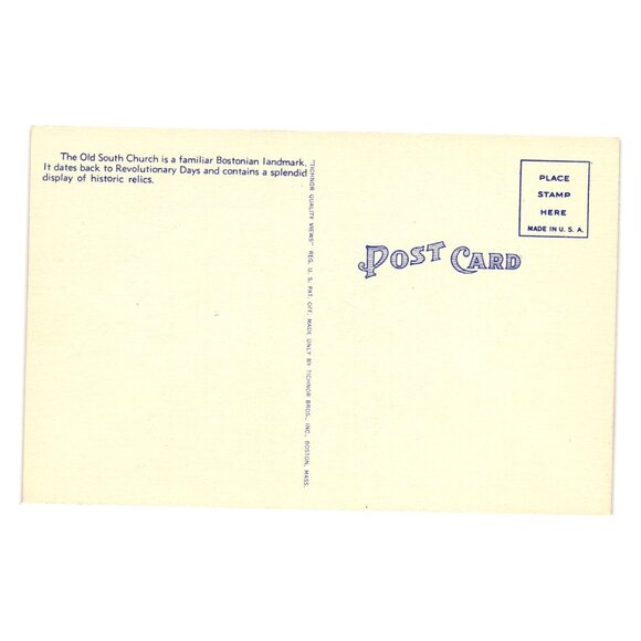 Vintage Old South Church Boston Mass Postcard Linen Finish Mid Century Religion - Picture 2 of 2